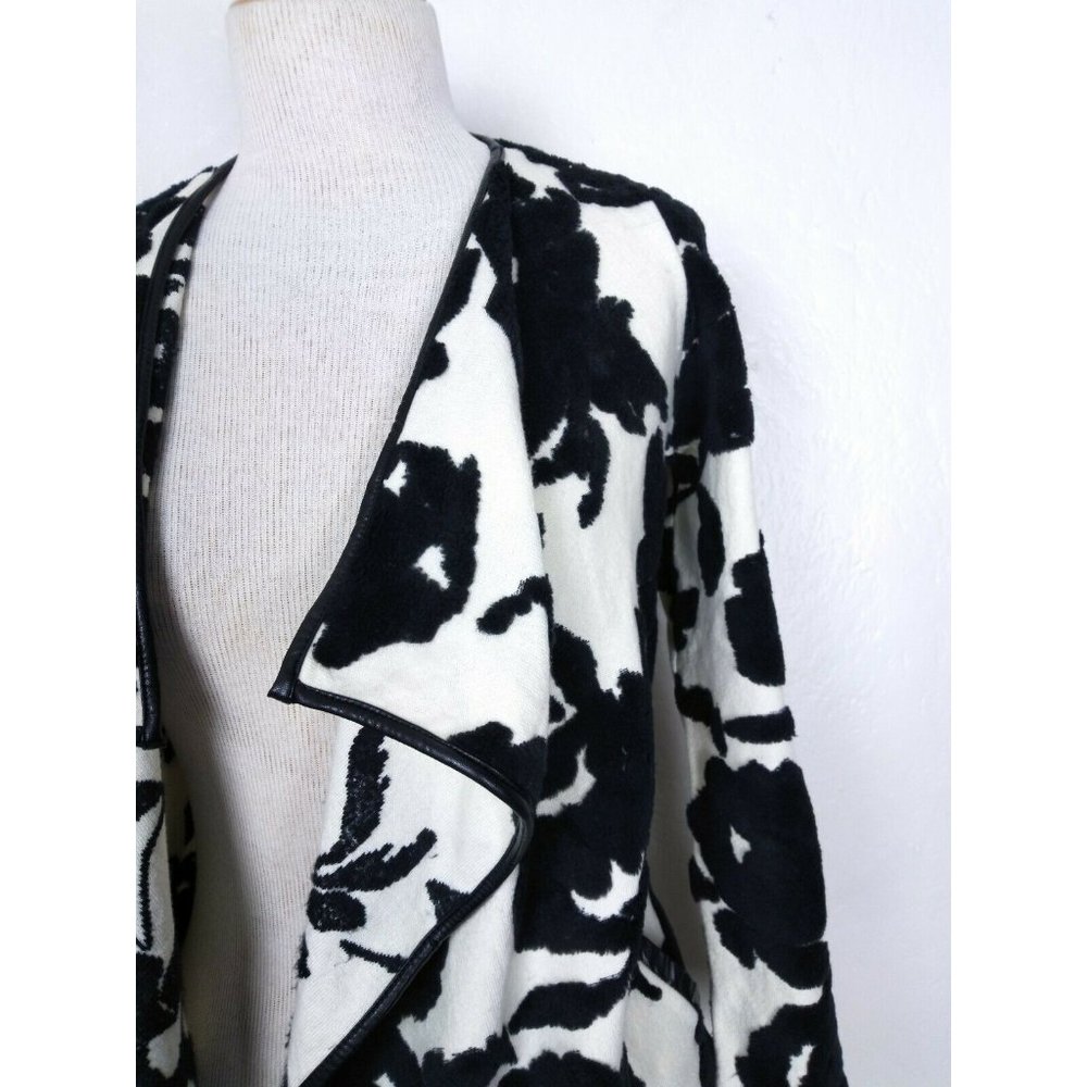 INC Black/White Velvet Floral Printed Cardigan - Picture 2 of 5